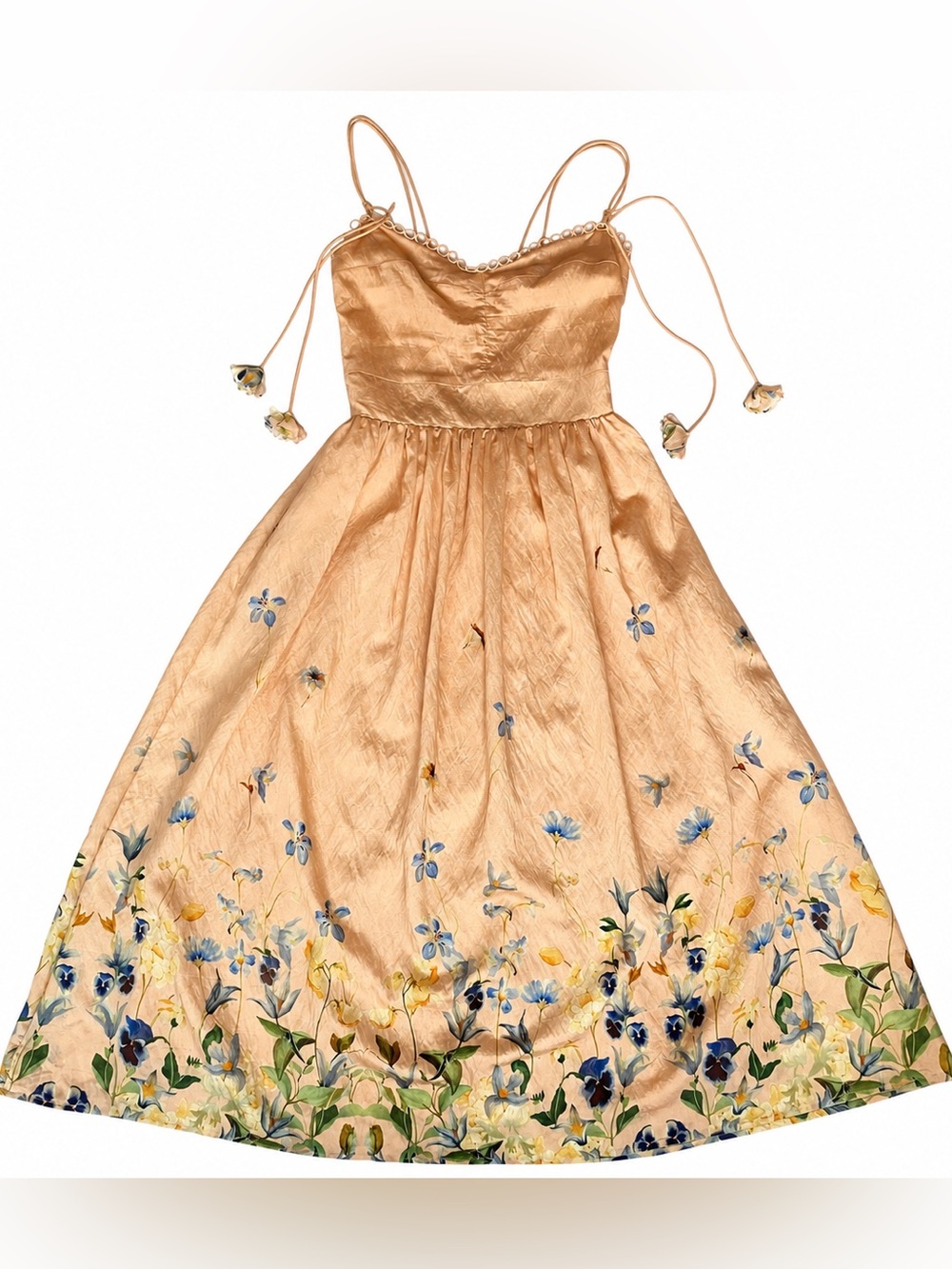 En Saison Peach Floral Corset Midi Dress Cottagecore Fairycore Romantic XS - Picture 6 of 16